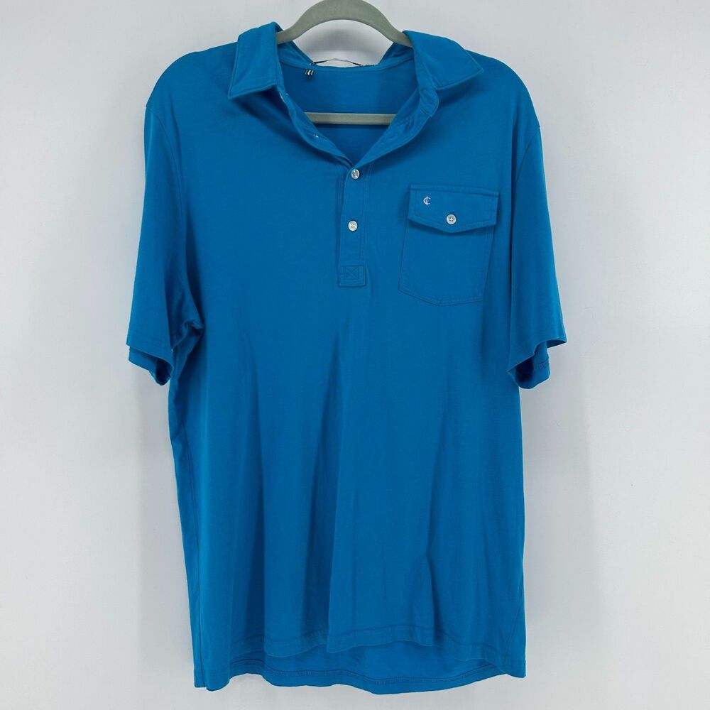 Criquet Players Short Sleeve Polo Shirt Men's L Bright Blue Organic Cotton Top